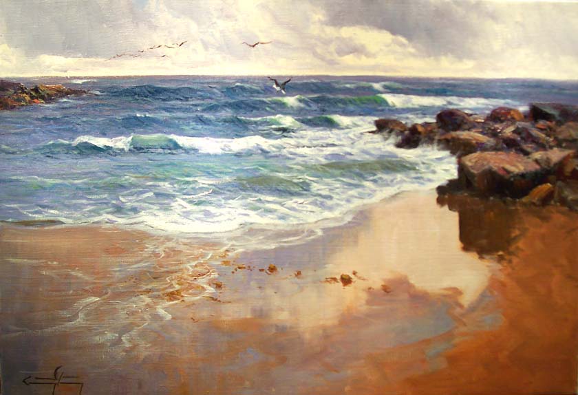 Mirando al mar Sopelana -Vizcaya O.l. 73x50 cm.
