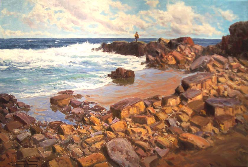 Pescando entre rocas O.l.  73x50 cm.