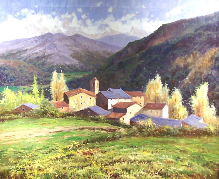 Pueblo en el valle O.l. 73x60 cm.