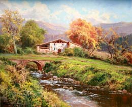 Paisaje con puente O.l. 61x50 cm.