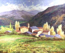 Pueblo en el valle O.l. 73x60 cm.