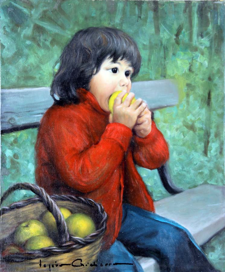 09- 55x46-Nina cesto manzanas.