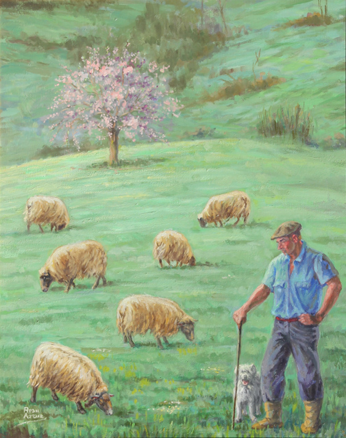 09 Pastor con perro y ovejas 65x81cm.