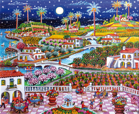 17 cuatro estaciones en la terraza con luna 38x46cm.