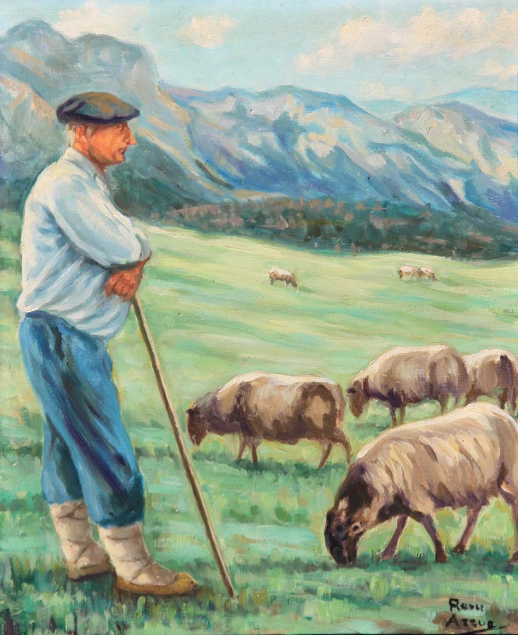 02 Pastor con ovejas o.l. 46x38 cm.