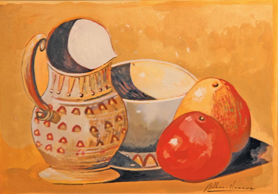 10 Bodegon cermica y manzanas o.l. 35x25 cm.