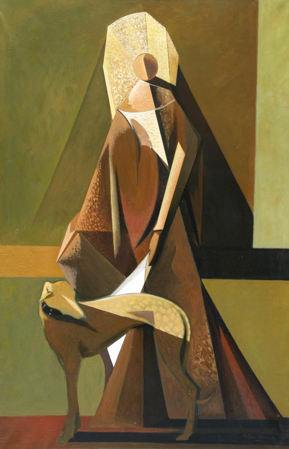 12 Dama con galgo o.l. 96x144 cm.