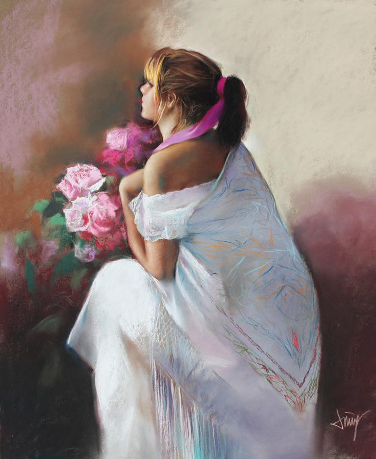 35 Posando con rosas pastel 61x50 cm.