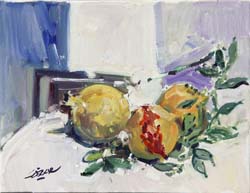 23 Granadas sobre mantel 35x27cm.