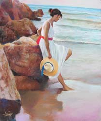 34 Modelo sombrero... pastel 61x50 cm.