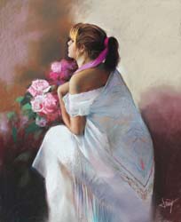 35 Posando con rosas pastel 61x50 cm.