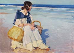 39 Chica con cestos sentada en la playa o.l. 73x54 cm.