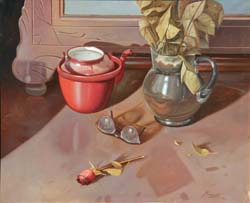 42 Bodegon con rosa  o.l. 61x50 cm.