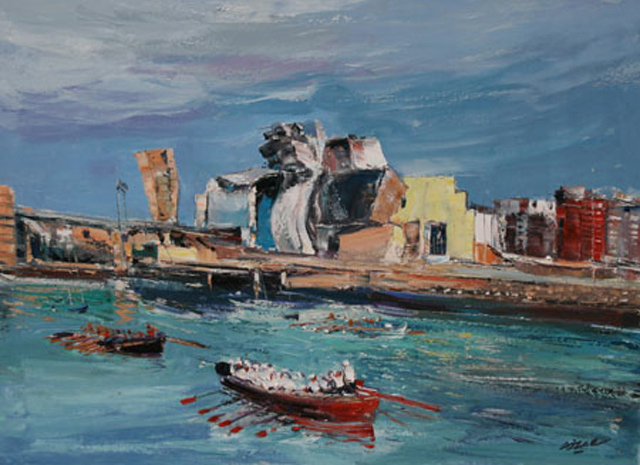 15 Traineras a su paso por el Guggenheim 100x73cm.