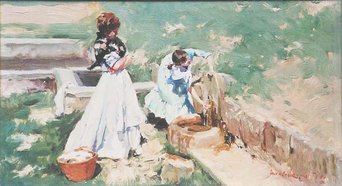 04 Aguadoras en la fuente o.tablex 19x33cm.