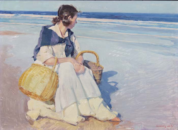 09 Chica con cesto en la playa- Valencia o.tablex 73x54cm.