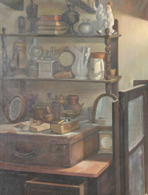 207 Recuerdos en estantes oleo sobre lienzo 116x89cm.