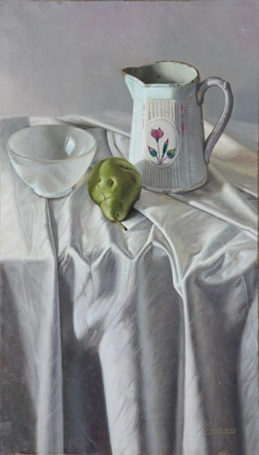 53 Ceramica y pera sobre tela  oleo sobre lienzo 61x35cm.