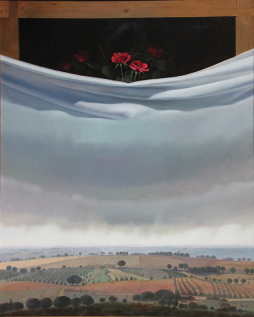 93 Composicion paisaje flores oleo sobre lienzo 100x81cm.