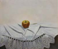 66 Manzana sobre mantilla oleo sobre lienzo 65x54cm.
