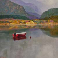 17-Tarde de calma y luz lago Como 40x40 cm.