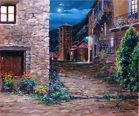 22 Noche de luna en Baget 46x38cm.