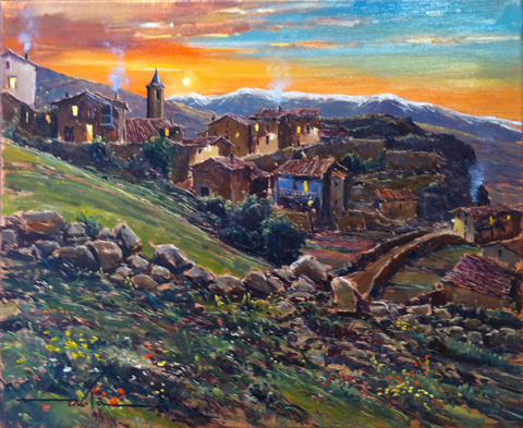 23 Atardecer en Bar Pirineo 46x38cm.