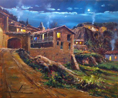30 Noche de luna en el pirineo 46x38cm.