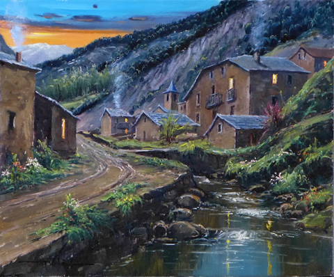 32 Tor pueblo del pirineo 46x38cm.